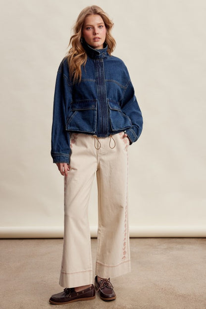 Floral Embroidered Cropped Wide-leg Pants