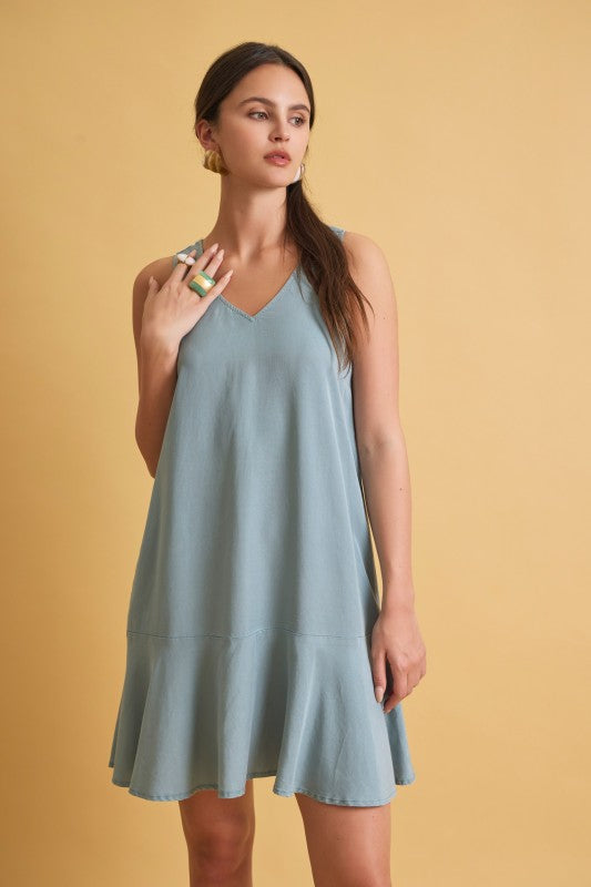 Ruffle Hem Tencel Mini Dress