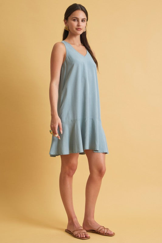Ruffle Hem Tencel Mini Dress