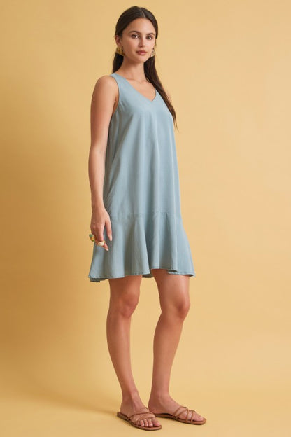 Ruffle Hem Tencel Mini Dress