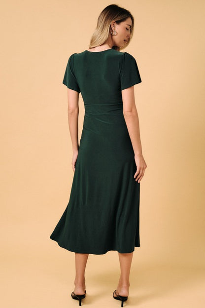 Surplice V-Neck Flutter Sleeve Midi Dress
