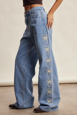 Embroidered Floral Denim Jeans