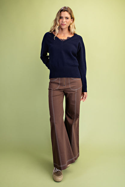 Peekaboo Lace V-neck Sweater