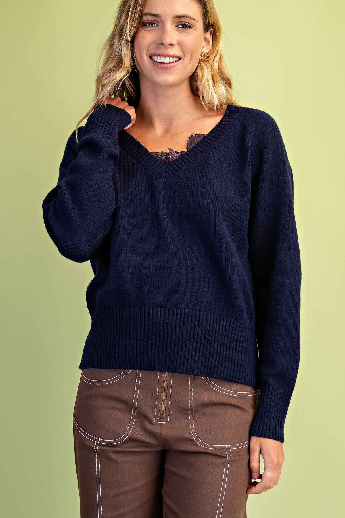 Peekaboo Lace V-neck Sweater