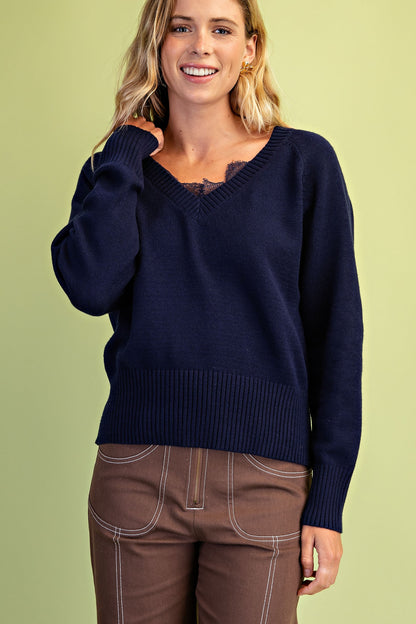 Peekaboo Lace V-neck Sweater