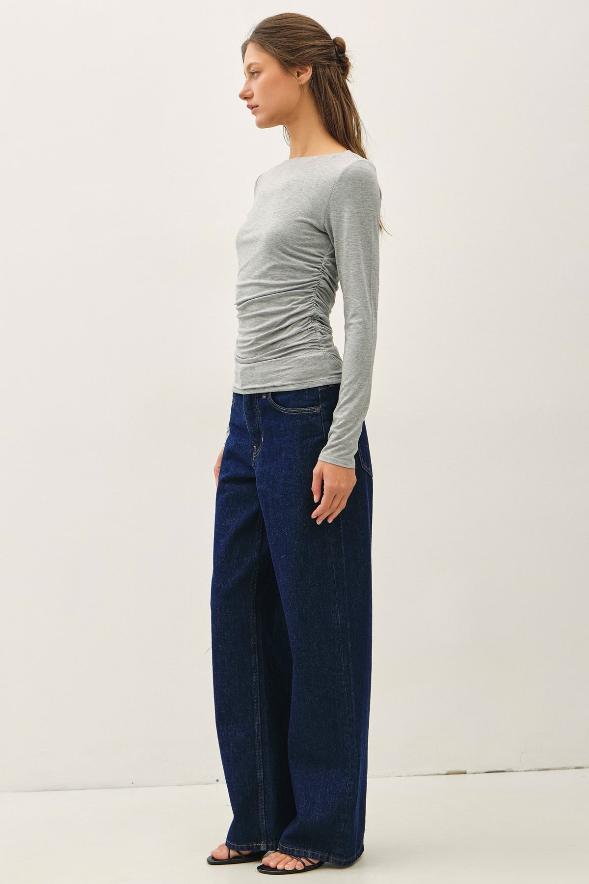 Boat Neck Side Ruched Top