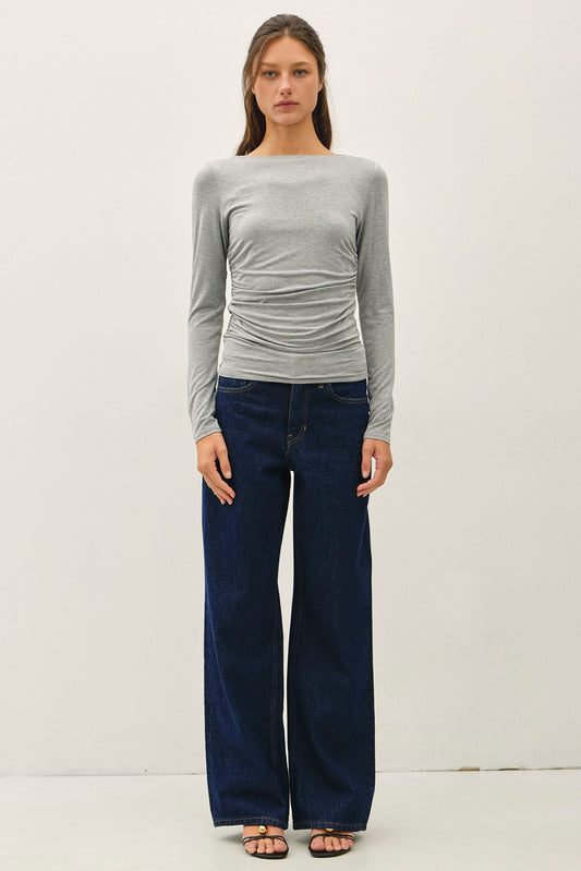 Boat Neck Side Ruched Top