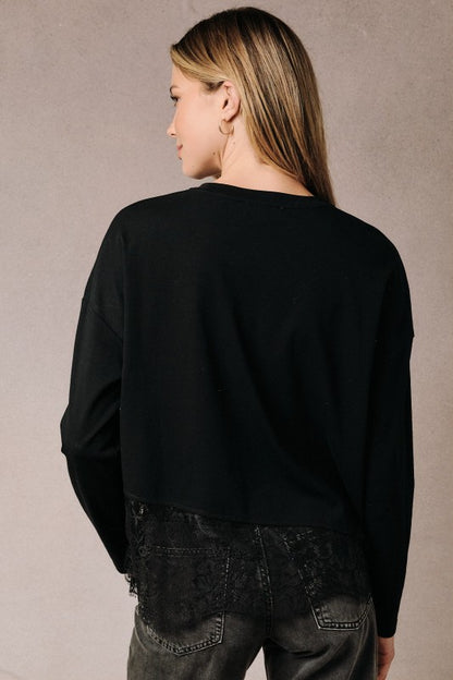 Oversized Lace Hem Long Sleeve Knit Top