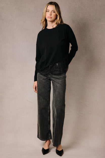 Oversized Lace Hem Long Sleeve Knit Top