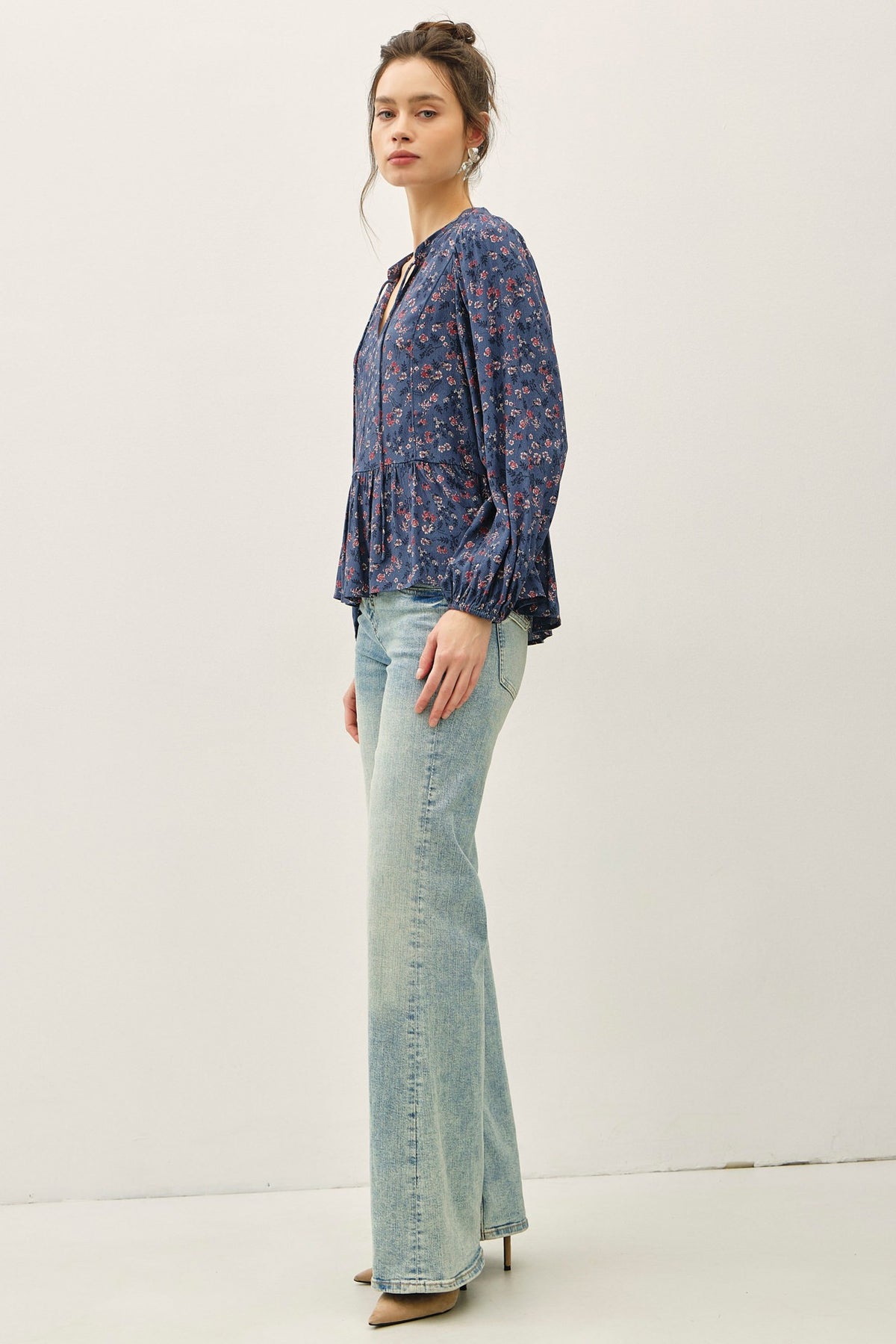 Floral Print Chiffon Blouse Top