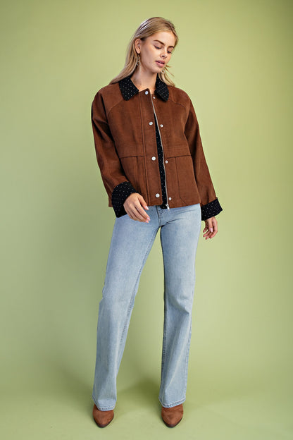 Corduroy Jacket With Polka-dot Details