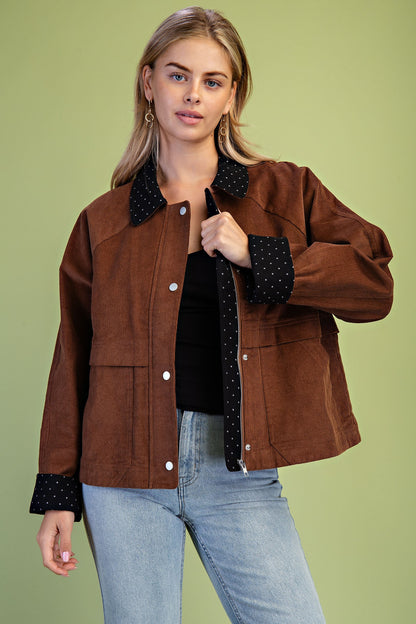 Corduroy Jacket With Polka-dot Details