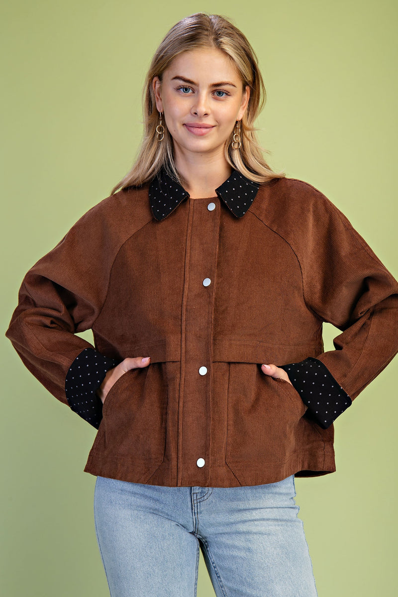 Corduroy Jacket With Polka-dot Details