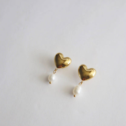 Pearl Drop Heart Earrings