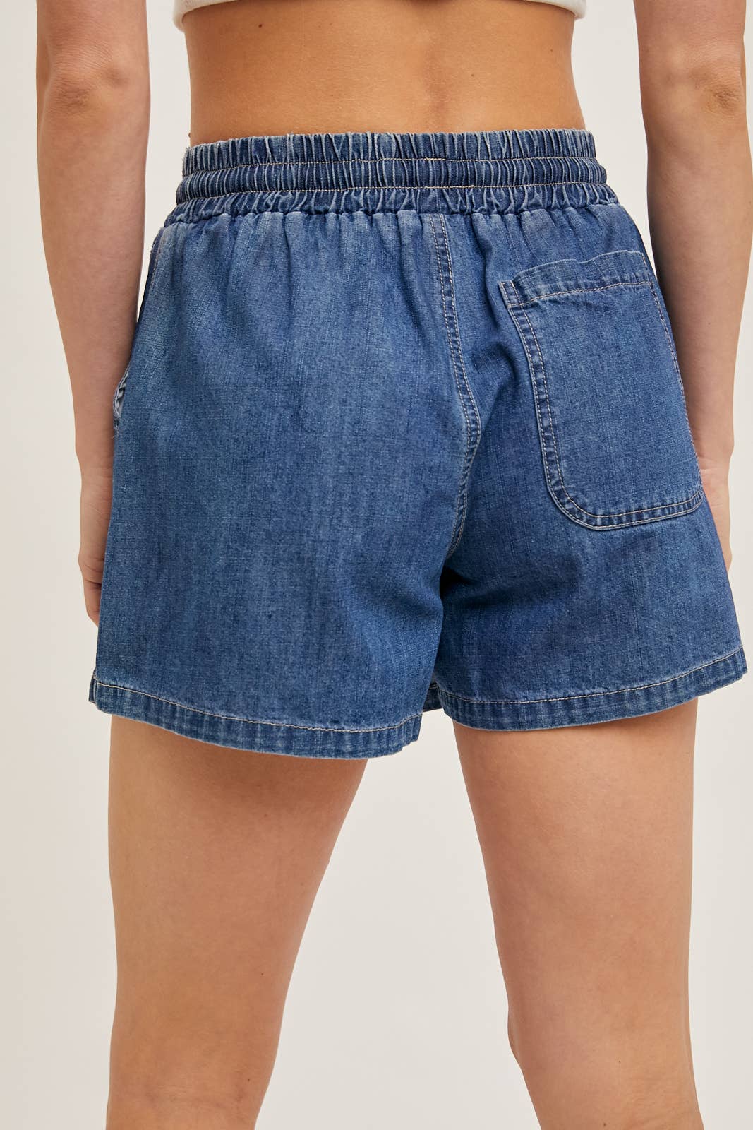 Denim Drawstring Skort With Pockets