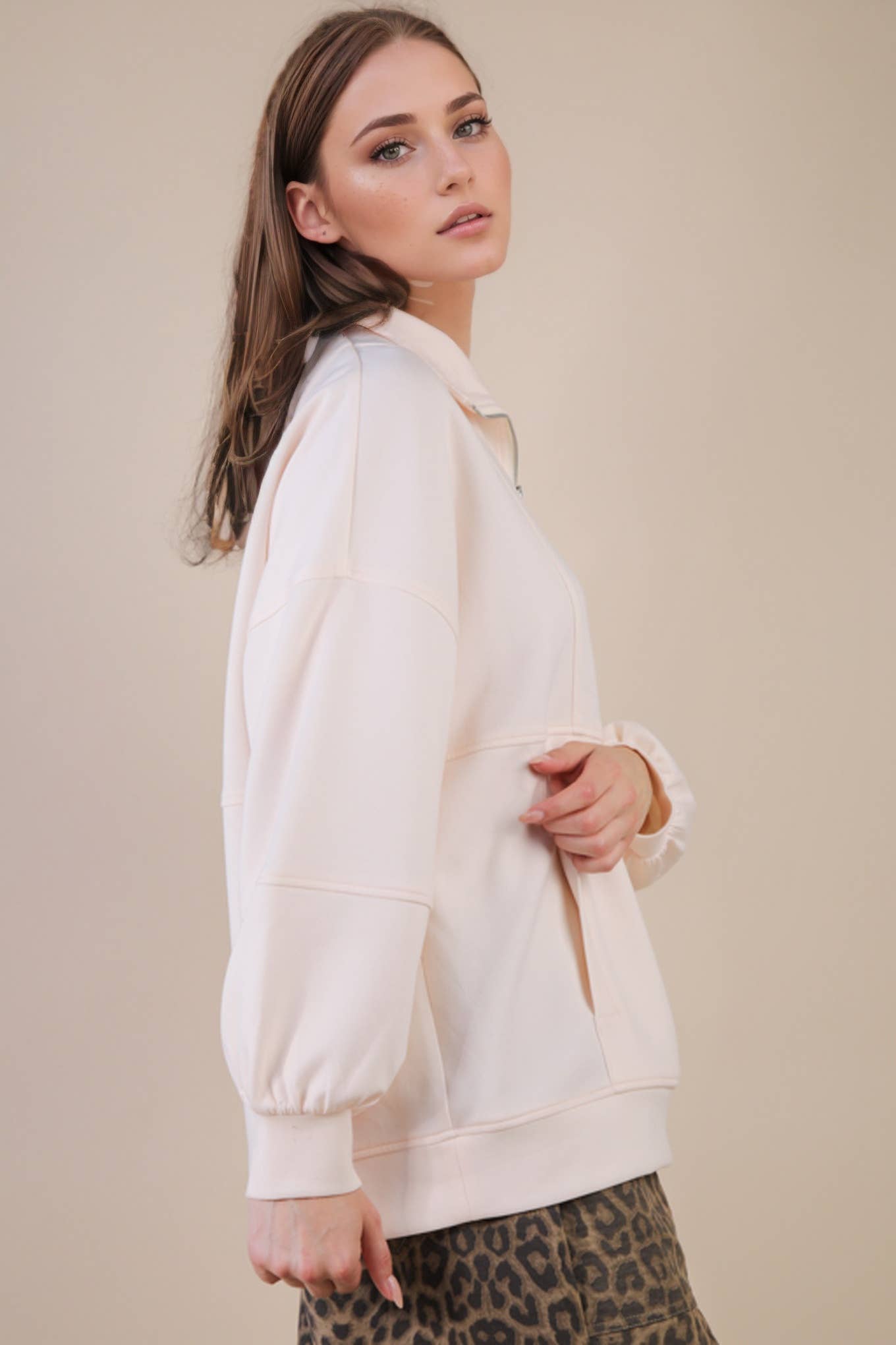 Half Zip UP Oversized Pullover