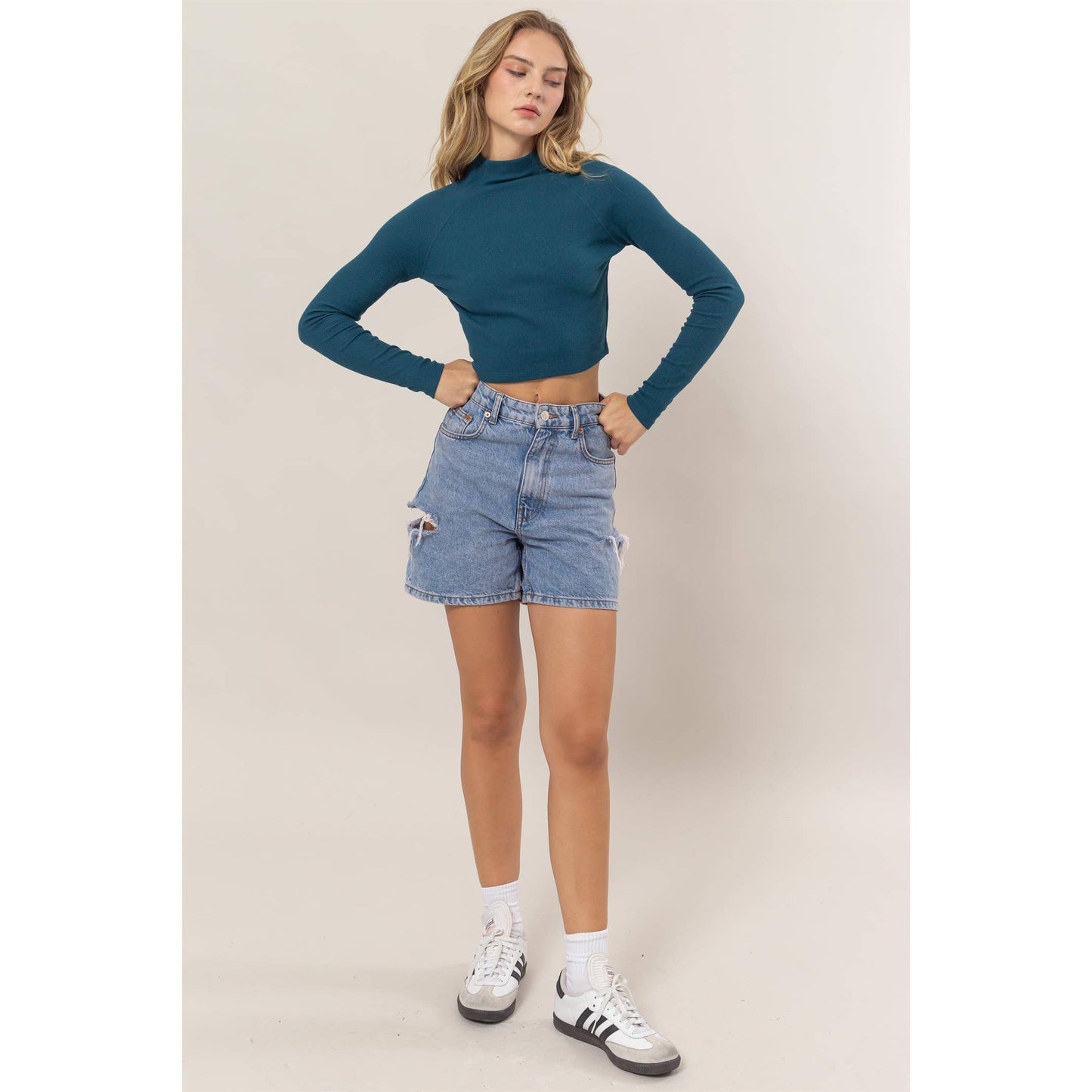 Raglan Sleeve High Neck Cropped Top