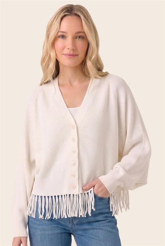 V-Neck Fringe Hem Sweater Cardigan