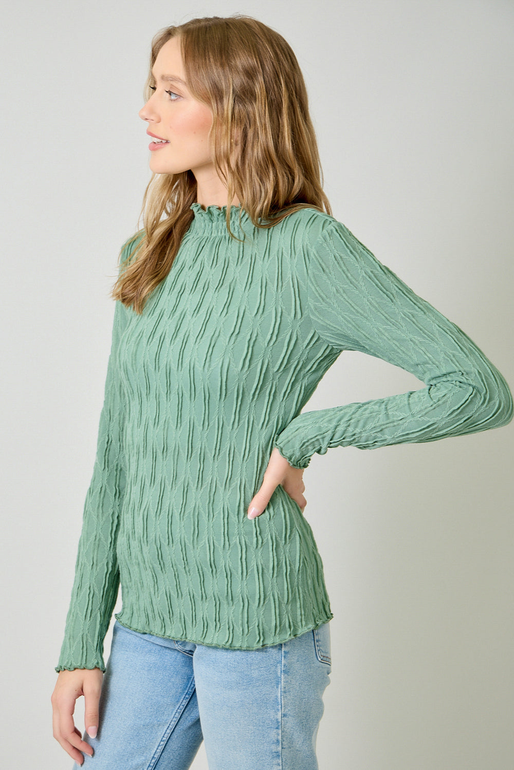 Lettuce Edge Textured Knit Top