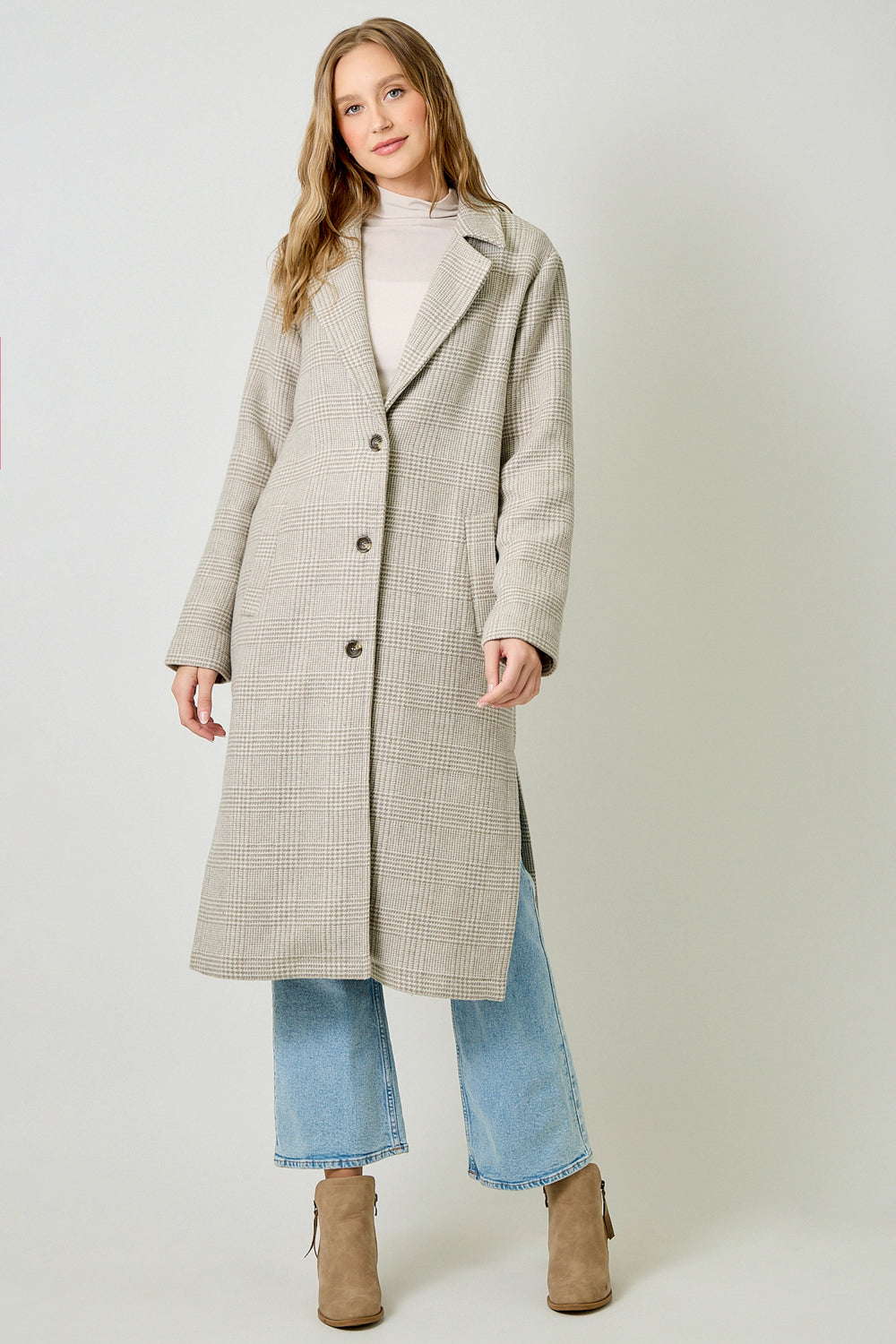 Houndstooth Plaid Long Coat