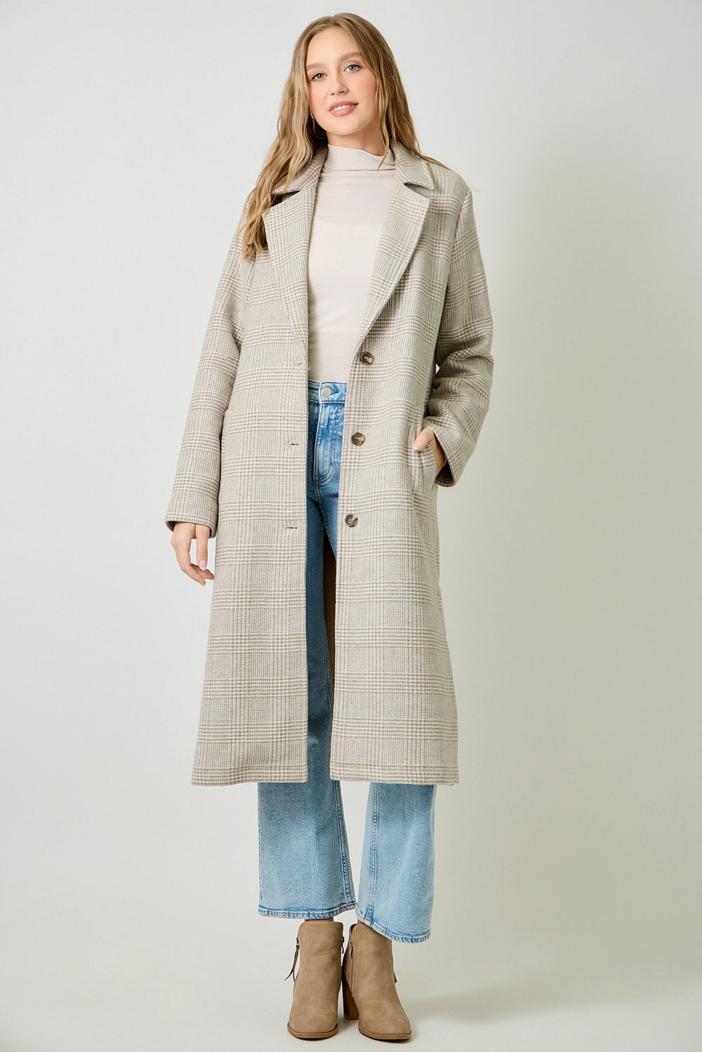 Houndstooth Plaid Long Coat