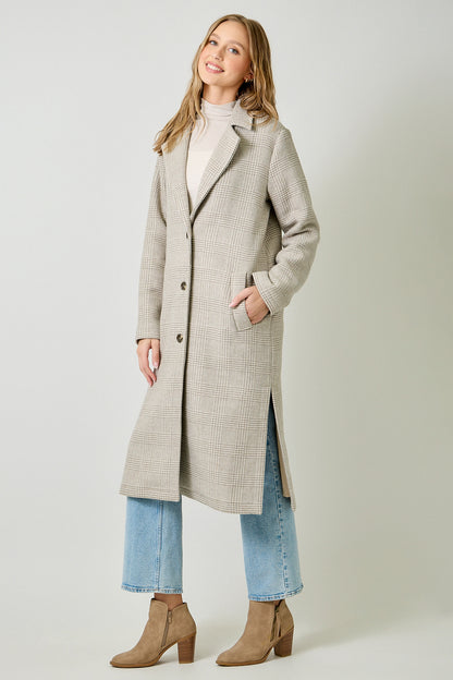 Houndstooth Plaid Long Coat