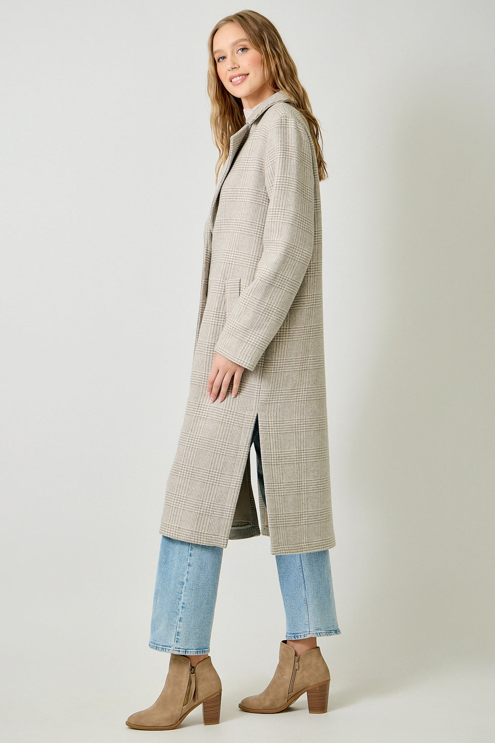 Houndstooth Plaid Long Coat