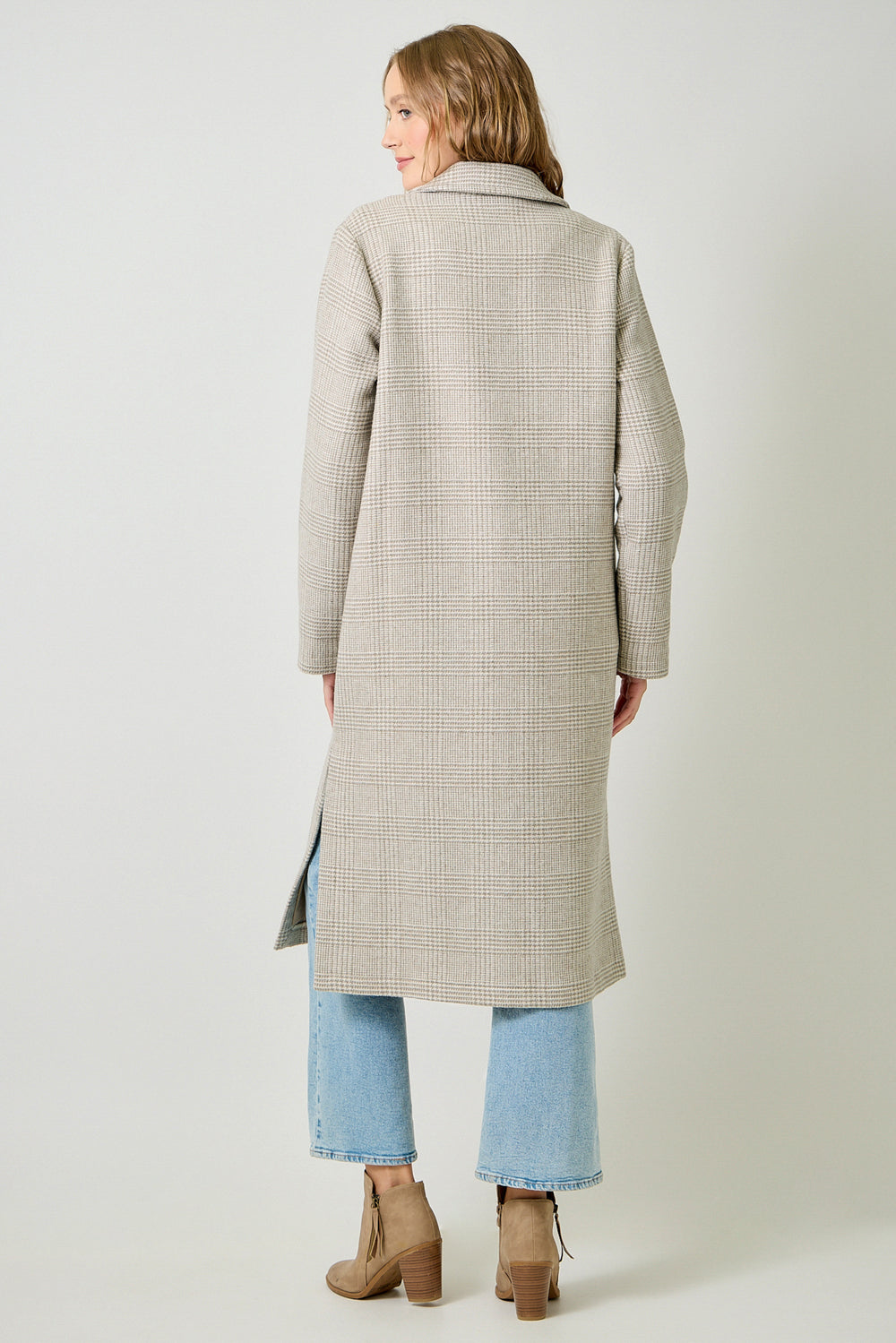 Houndstooth Plaid Long Coat
