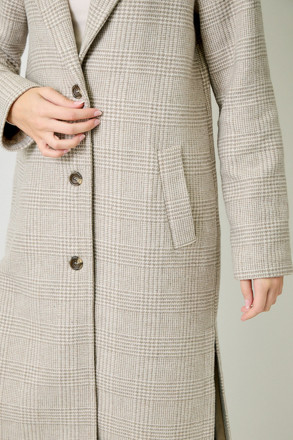 Houndstooth Plaid Long Coat