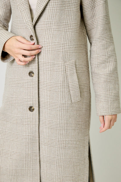 Houndstooth Plaid Long Coat