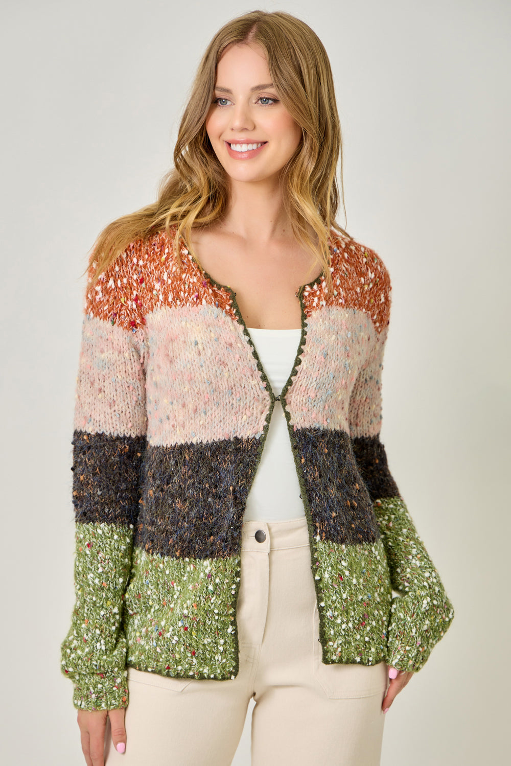 Melange Color Blocked Cardigan