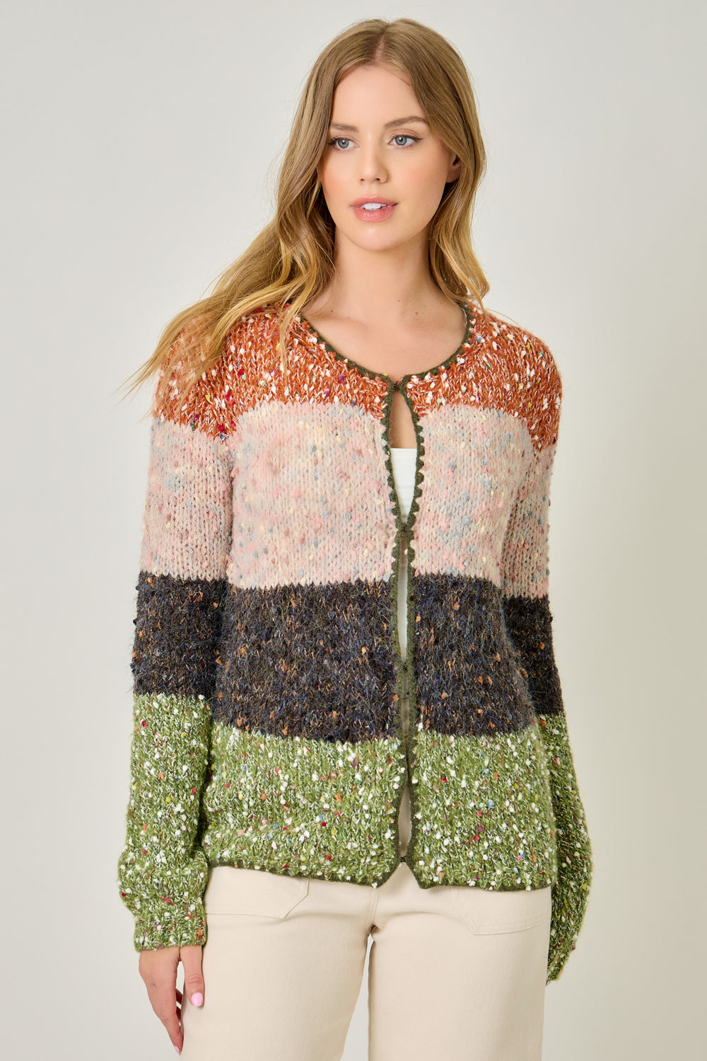 Melange Color Blocked Cardigan