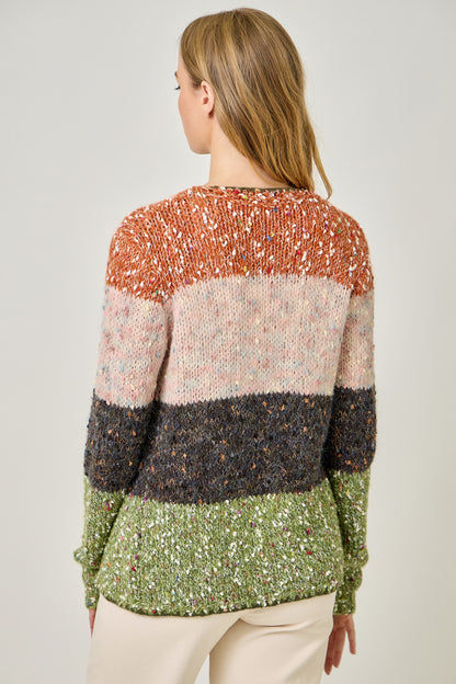 Melange Color Blocked Cardigan