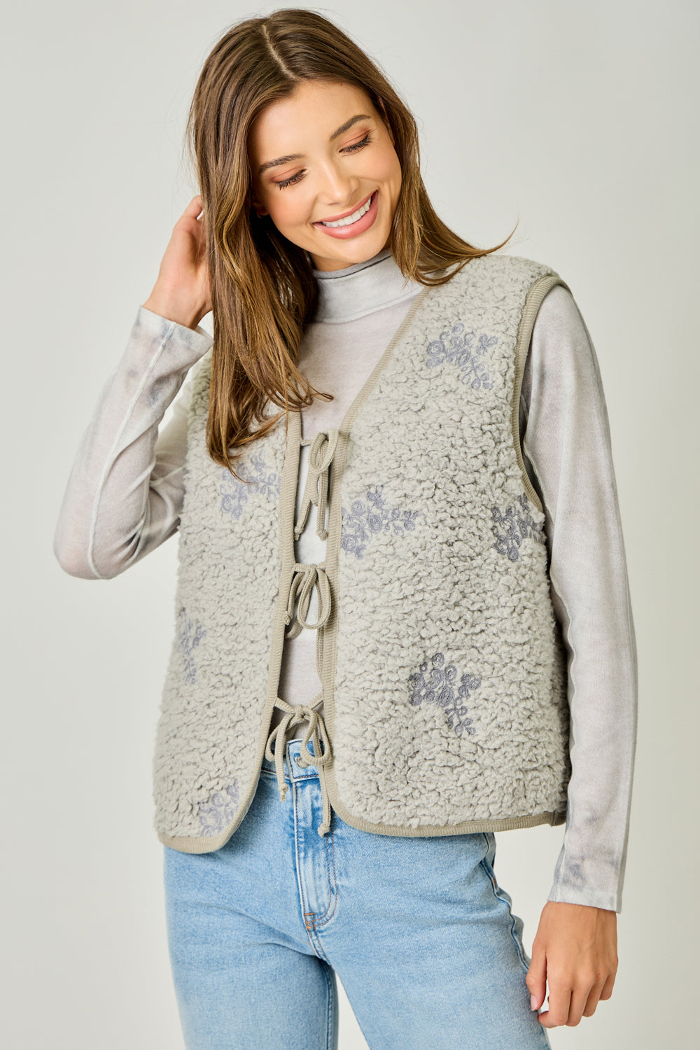 Embroidered Teddy Fur Vest