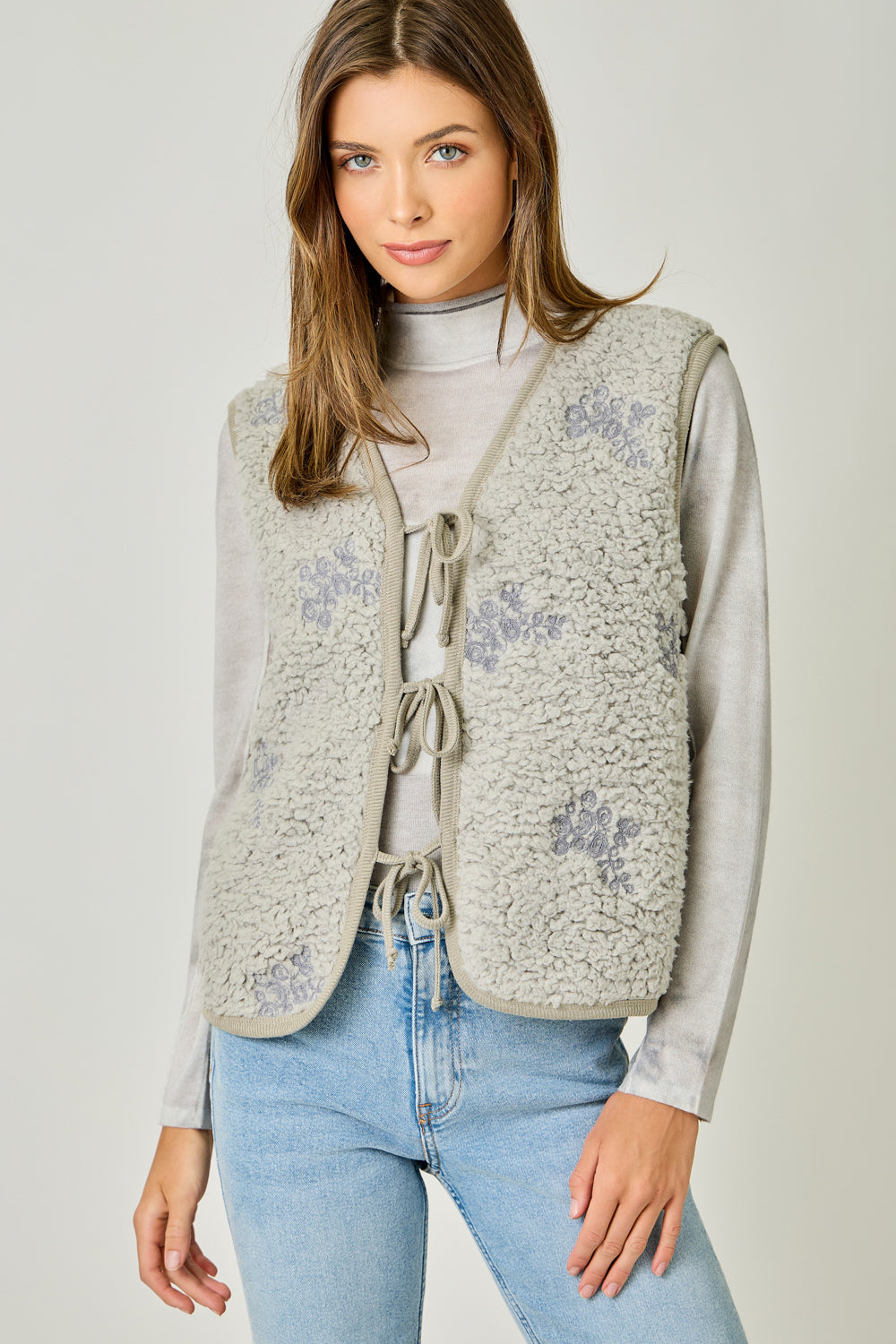 Embroidered Teddy Fur Vest