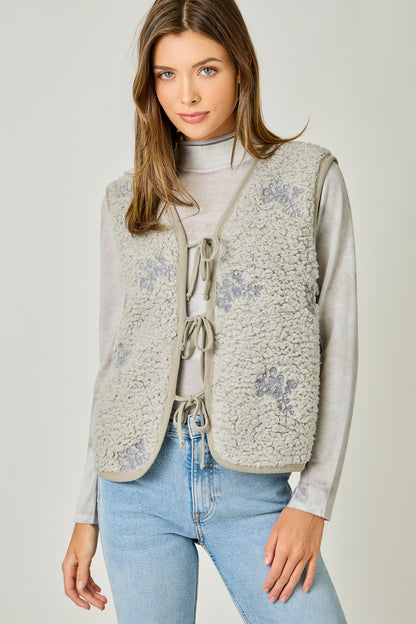 Embroidered Teddy Fur Vest