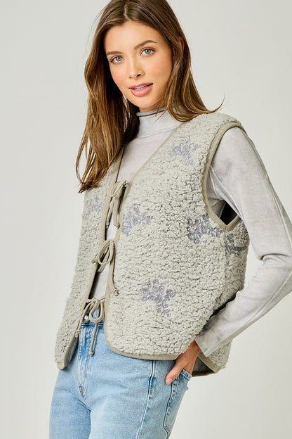 Embroidered Teddy Fur Vest