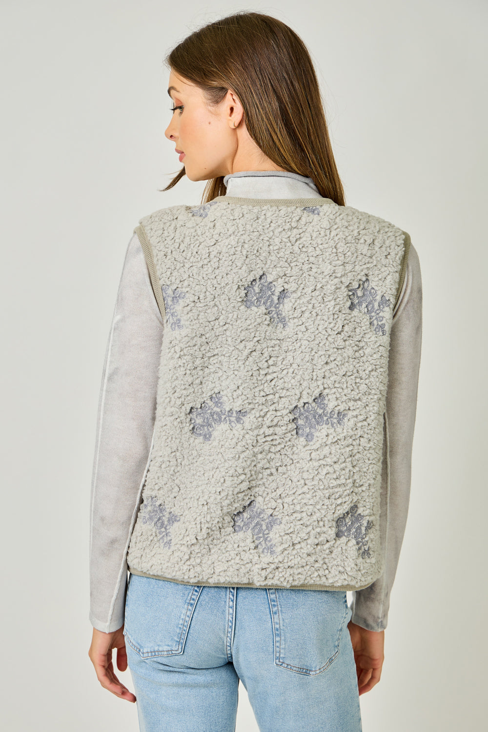 Embroidered Teddy Fur Vest