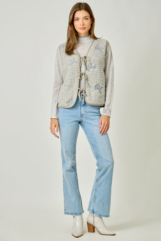 Embroidered Teddy Fur Vest