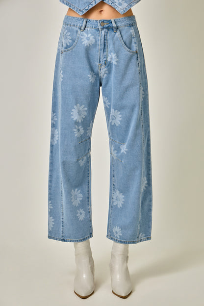 Printed Barrel Denim Jeans