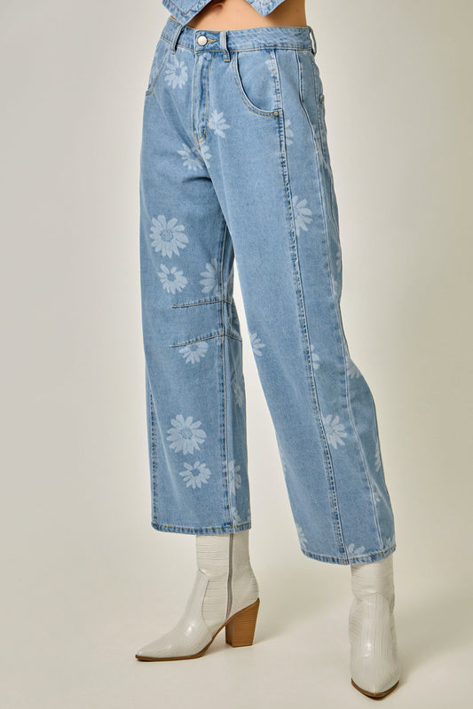 Printed Barrel Denim Jeans