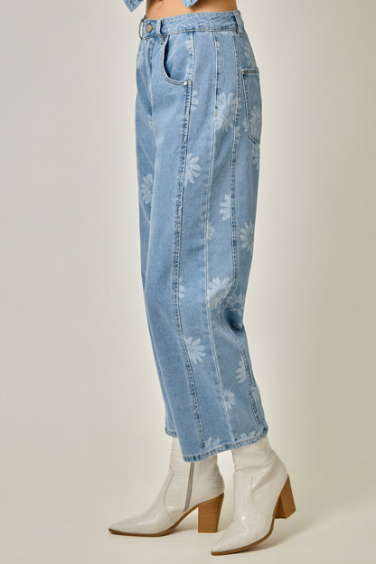Printed Barrel Denim Jeans