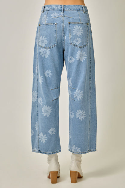 Printed Barrel Denim Jeans