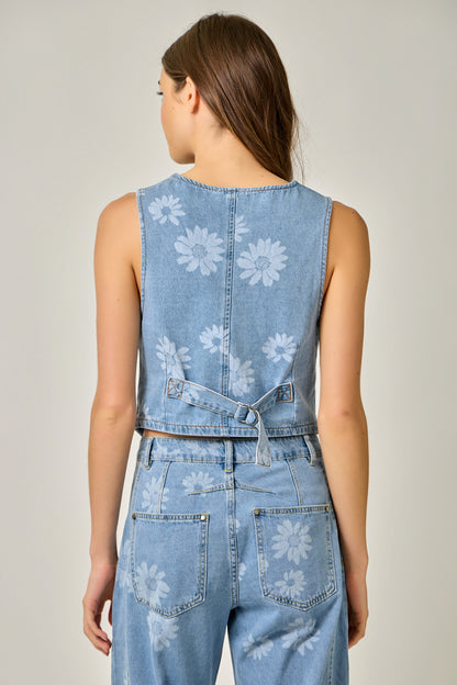 Printed Denim Vest