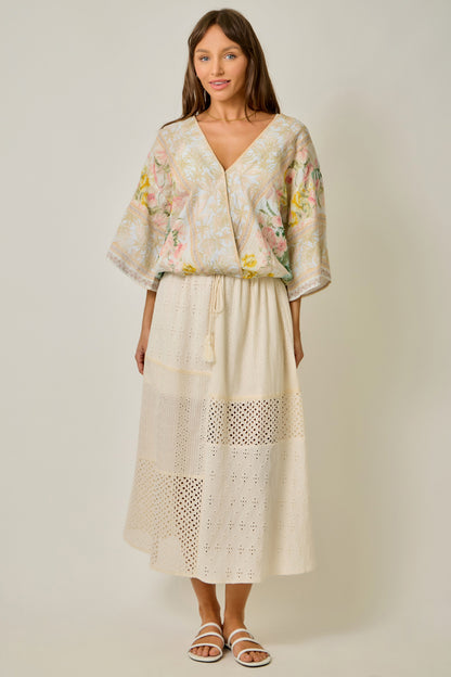 Border Print Front Wrap Kimono Top