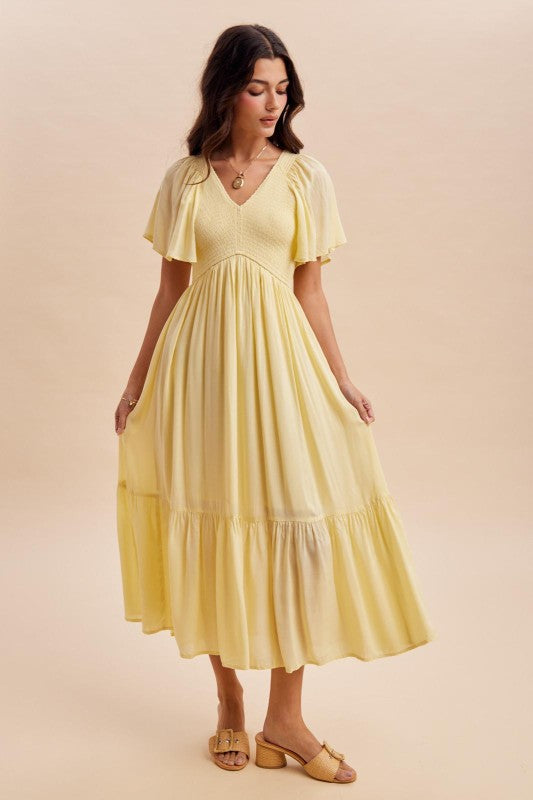 Smocked Flutter Sleeve Dress