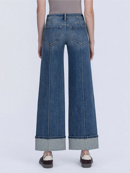 Mid-Rise Pin Tuck Cuffed Wide Jeans