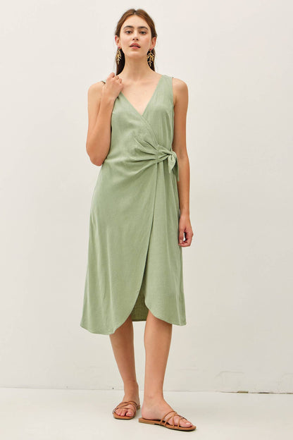 Mock Wrap Midi Dress