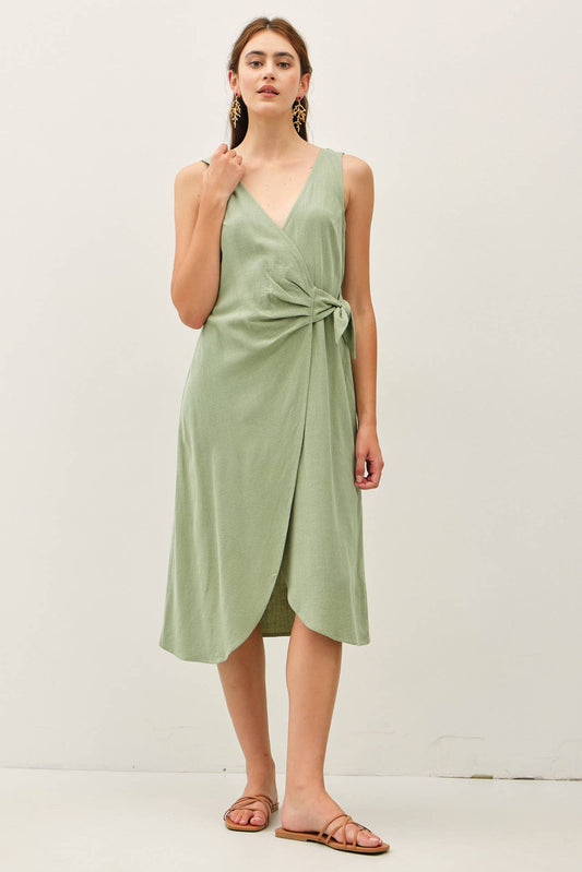 Mock Wrap Midi Dress