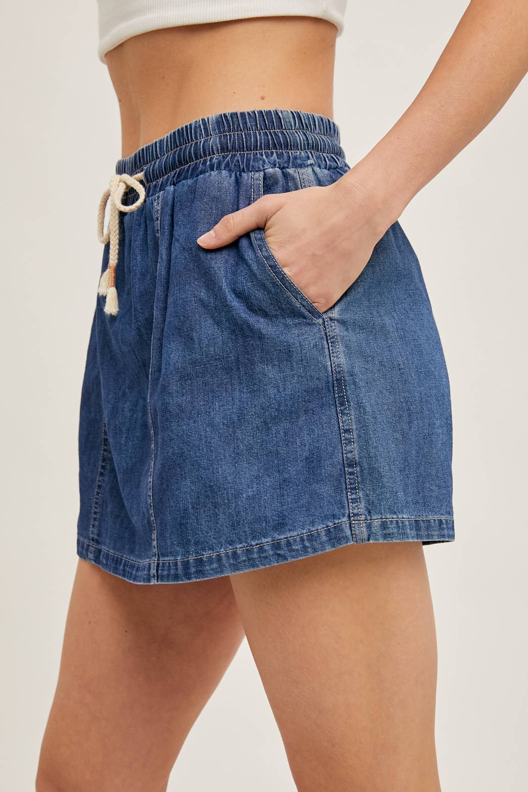Denim Drawstring Skort With Pockets